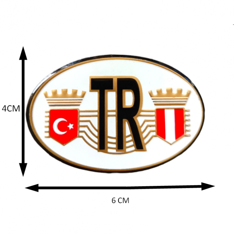 TR Türkiye Bayraklı Oval Metal Etiket Sticker Kırmızı