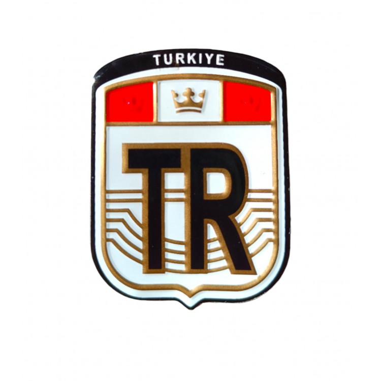 TR Türkiye Yazılı Metal Etiket Sticker Kırmızı 6X4.5 cm