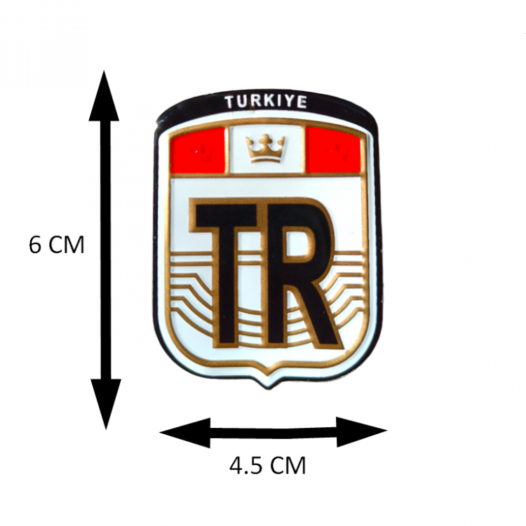 TR Türkiye Yazılı Metal Etiket Sticker Kırmızı 6X4.5 cm