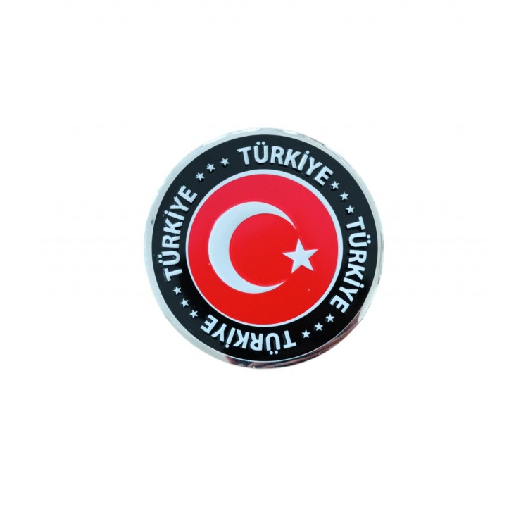 Türk Bayrağı Türkiye Yazılı  Yuvarlak Etiket Metal Sticker 7cm