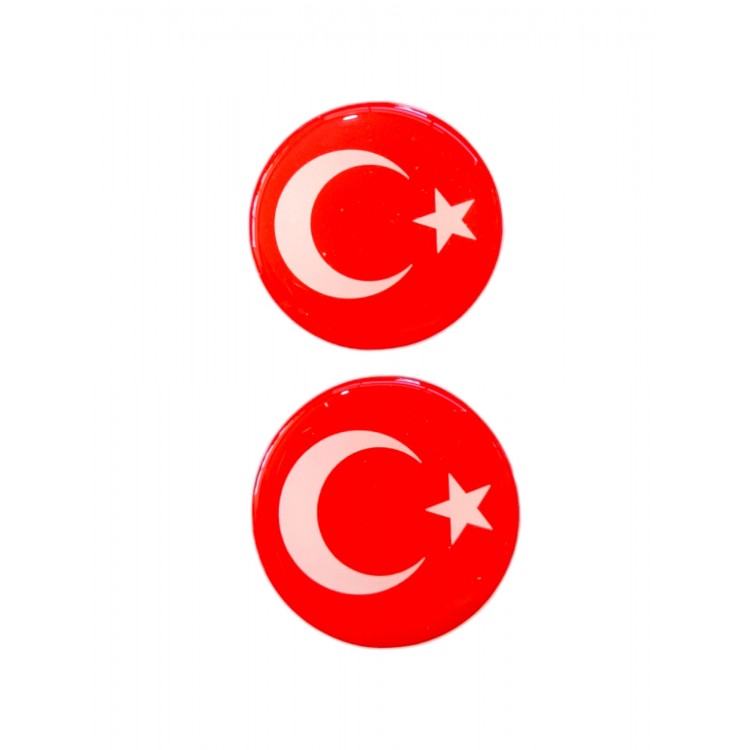 Türk Bayrağı Yuvarlak Etiket Damla Sticker 4.5cm 2' Li