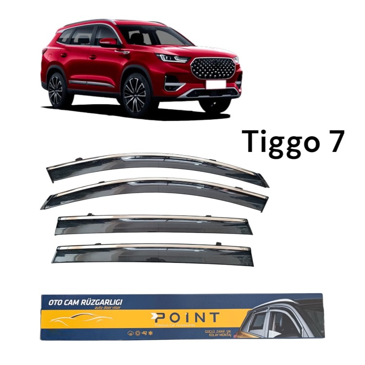 Chery Tiggo 7 Uyumlu Tiggo Yazılı Kromlu Cam Rüzgarlığı 4'lü