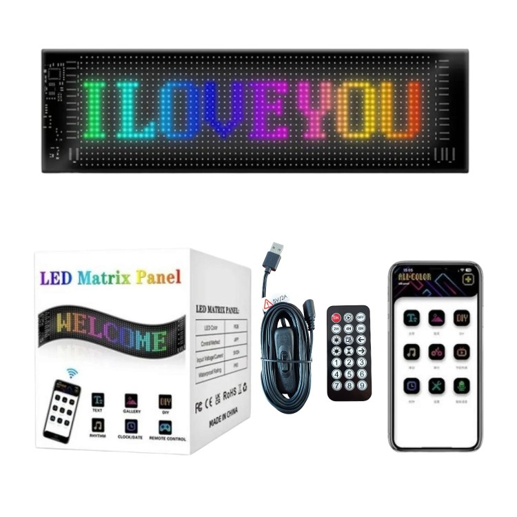 Led Matrix Panel Büyük Boy Dijital Kayar Rgb Ekran Kumandalı Mobil Uygulamalı 90x19 cm