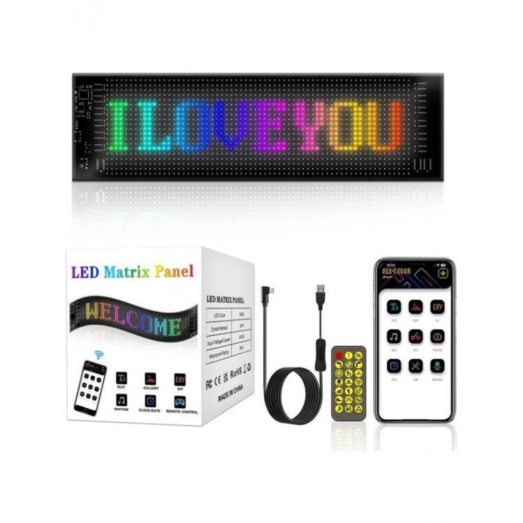 Led Matrix Panel Küçük Boy Dijital Kayar Rgb Ekran Kumandalı Mobil Uygulamalı 37 X 9 cm