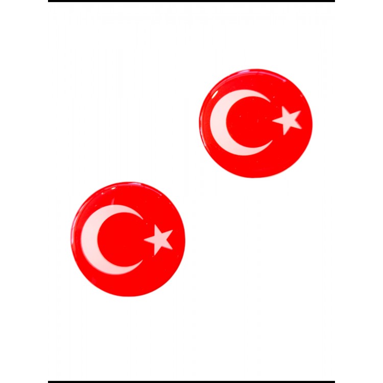 Türk Bayrağı Yuvarlak Etiket Damla Sticker 4.5cm 2' Li